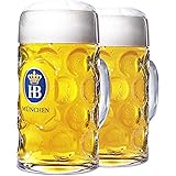 1 Liter HB "Hofbrauhaus Munchen" Dimpled Glass Beer Stein - 2pk