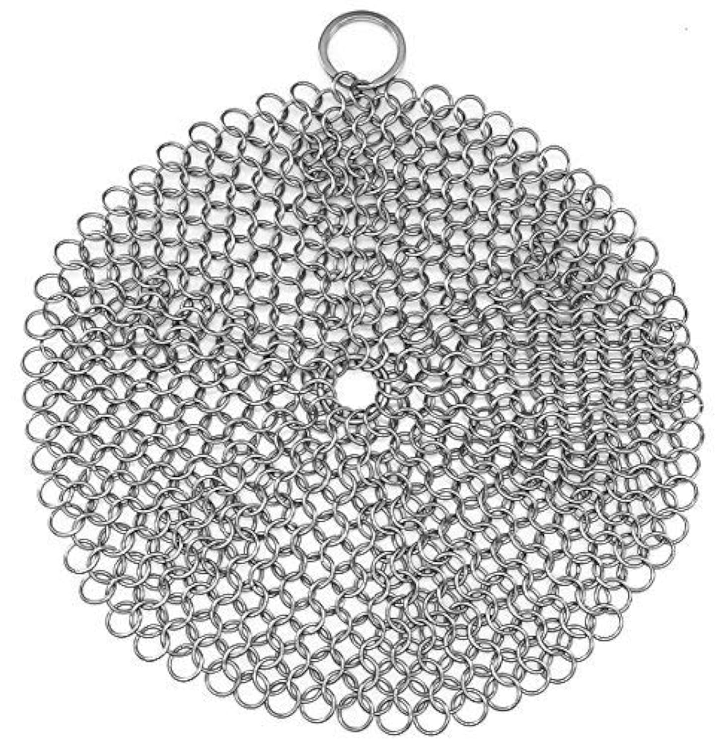 316 Stainless Steel Cast Iron Skillet Cleaner Cast Iron Scraper Chainmail Scrubber for Cast Iron Pans, Pre-Seasoned Pans, Griddle Pans, BBQ Grills, and More Pot Cookware-Round 7 Inch Diameter