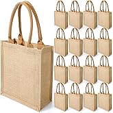 16 Pcs Burlap Tote Bags with Handles and Laminated Interior Reusable Blank Bridesmaid Gift Grocery Beach Bag for Shopping Wedding Party Embroidery DIY Art Crafts, 11 x 9.4 x 4 Inches