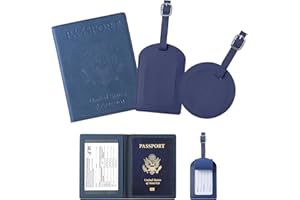 labato Passport Holder and Luggage Tag Set, Passport Holder Travel Suitcase Tag, PU Leather Passport Wallet Cover Travel Documents Organizer Travel Accessories for Women Men