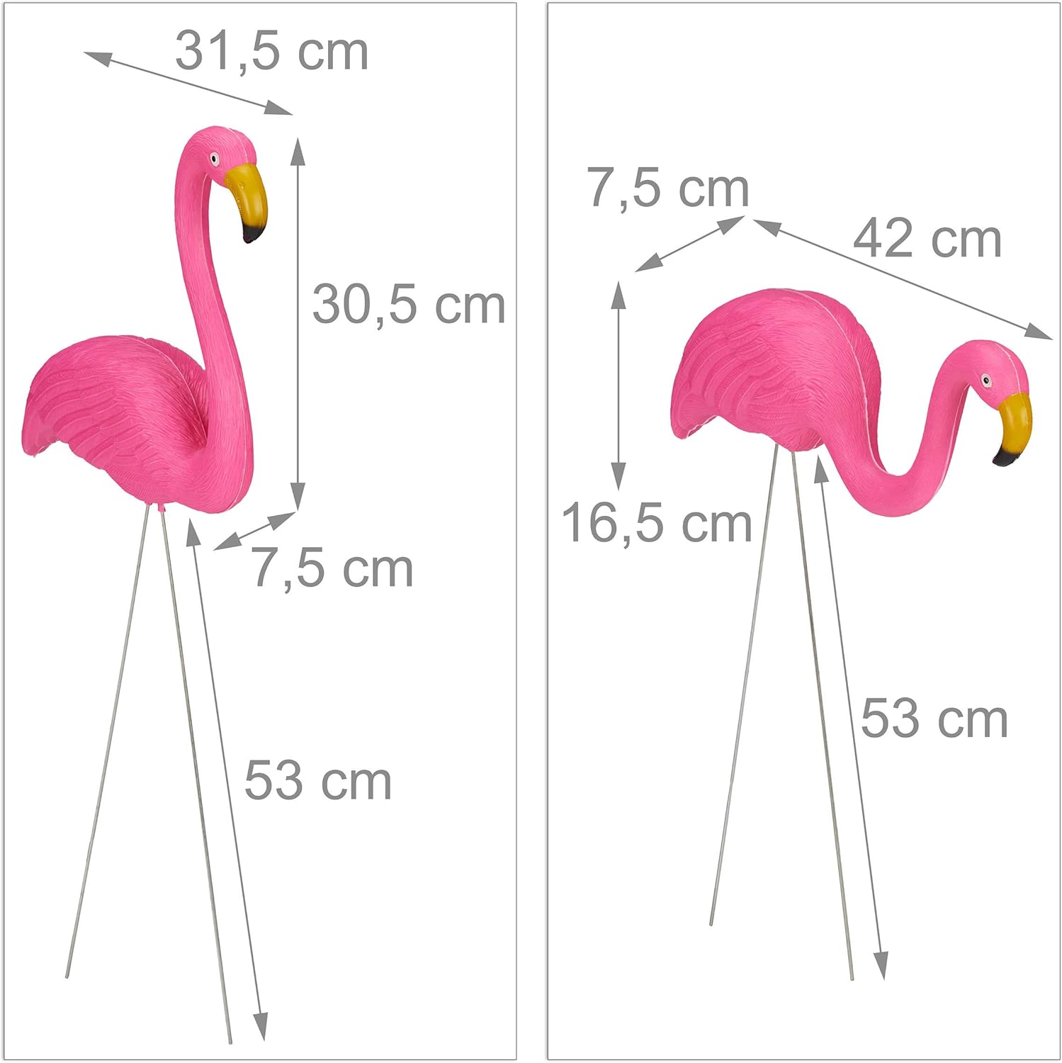 Relaxdays Flamingo Garden Ornament, Set of 2, Outdoor Decoration, Tropical, Balcony, Plastic, Metal, 2 Sizes, Pink - Image 5