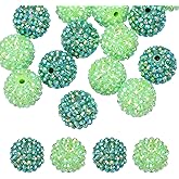 PATIKIL 20mm Resin Rhinestone Beads for Beadable Pen, 20 Pack Ball Disco Sparkly Chunk Round Bubblegum Beads for Beadable Keychain Jewelry Making DIY Craft, Light Green/Dark Green