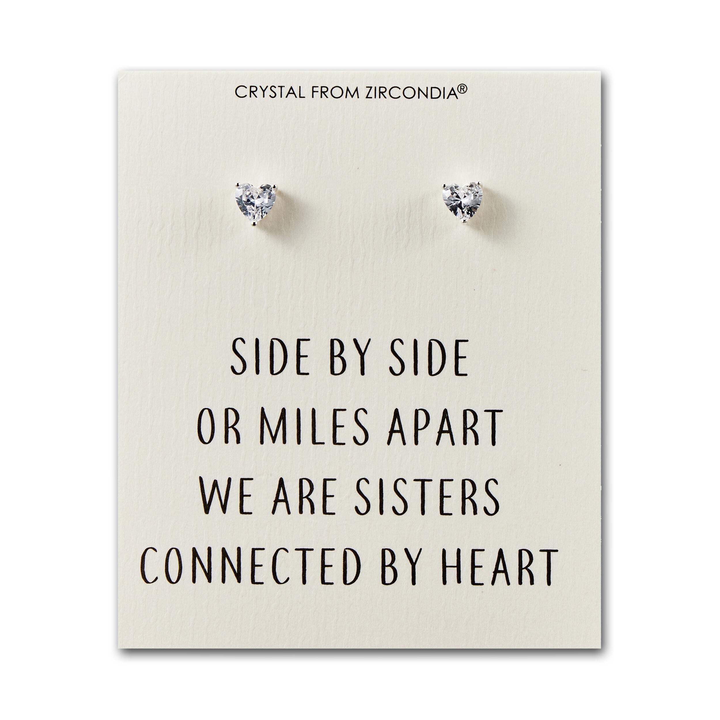 Philip Jones Sister Heart Earrings with Quote Card Created with Zircondia® Crystals