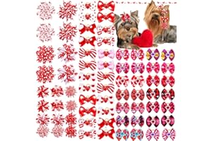 SENNIEA 60Pcs Valentines Dog Bows with Rubber Bands Love Heart Dog Bowknot Hair Bows Red Pink PuppyTopknot Bows for Valentines Day Doggie Cat Bunny Yorkie Pet Hair Grooming Accessories