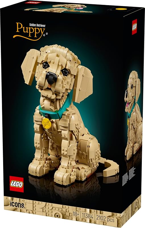 Icons Golden Retriever Puppy - Kit de Modelos 3D para Adultos - Figura de Cão Articulada com Coleira e Medalhão - Decoração para Prateleira e Secretária - Presente de Artesanato - 11384