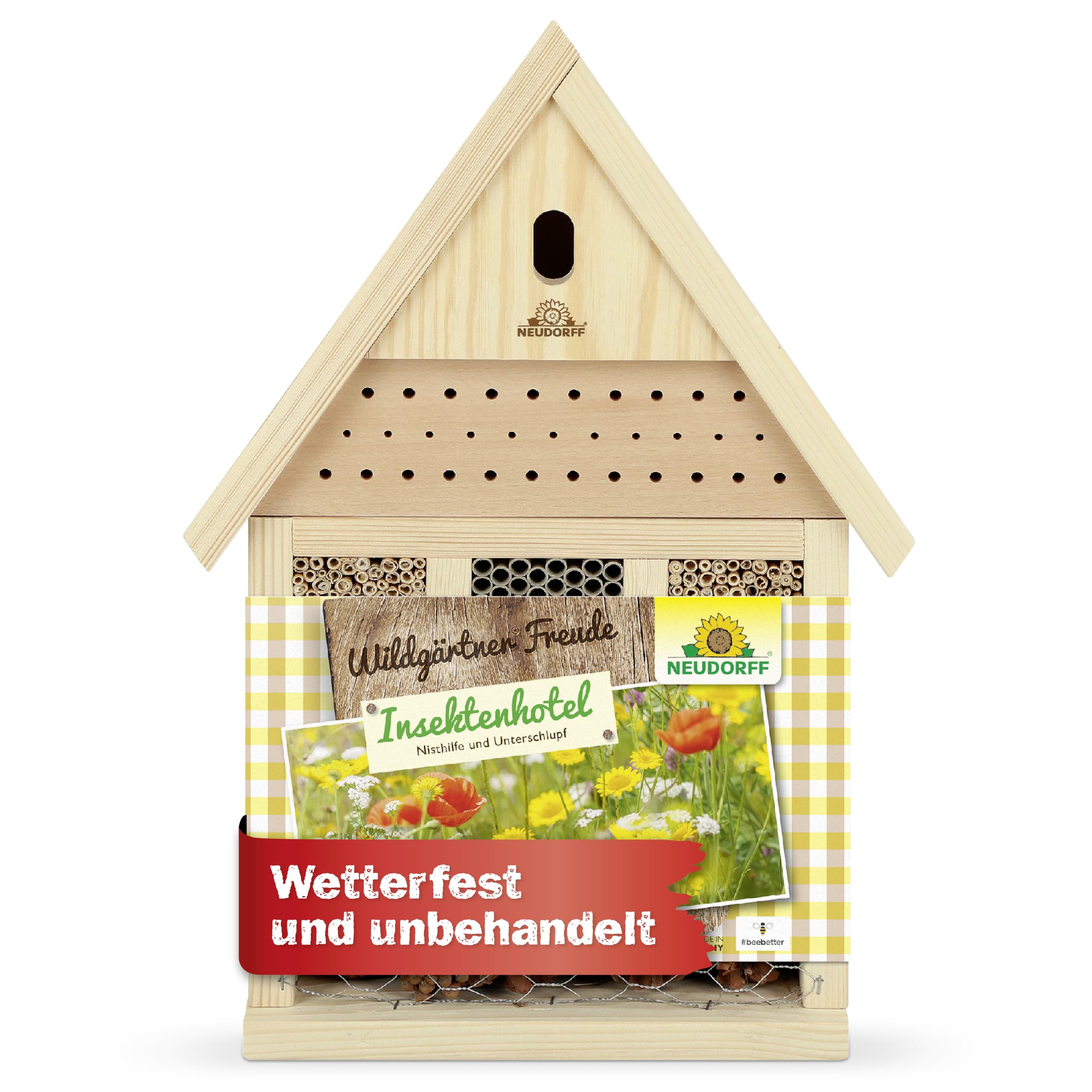 Neudorff Wildgärtner Freude Insektenhotel – Handgefertigte und unbehandelte Nisthilfe für Insekten wie Wildbienen, Marienkäfer und Florfliegen, 1 Stück