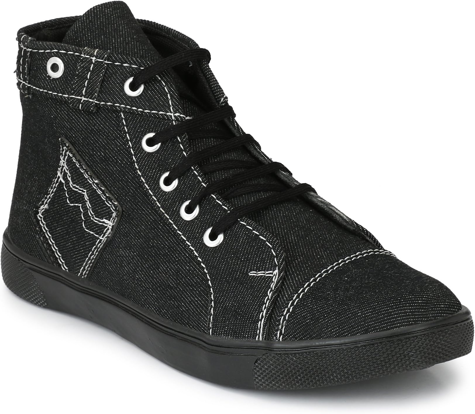 Derby Kicks Lace Up High Ankle Canvas Shoes for Men - Black