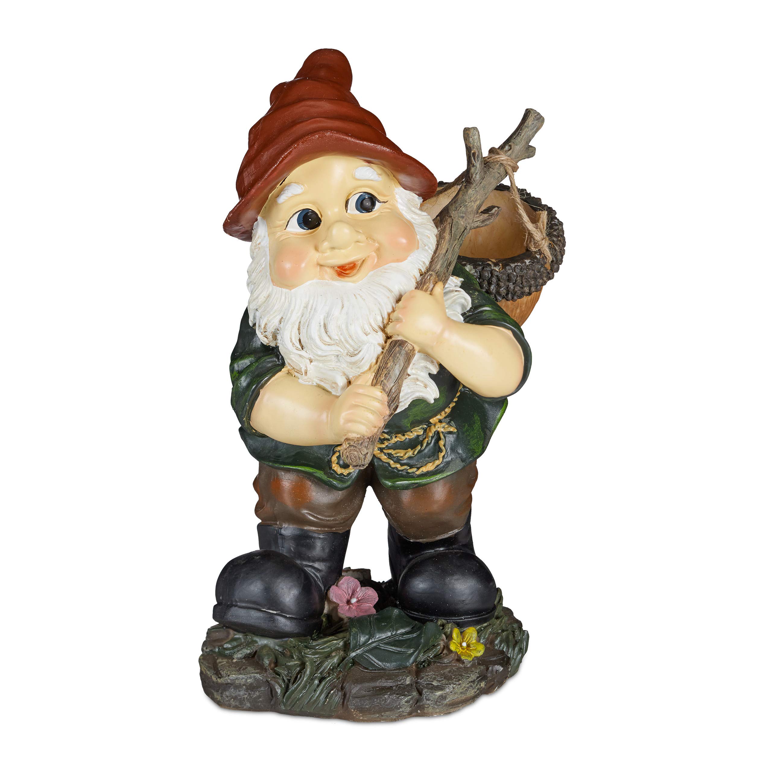 Relaxdays Gnome With Acorn Basket, Weatherproof, Garden, Front Door & Flowerbed Classic Design, Multicolour, Polyresin, 30 x 17.5 x 21 cm