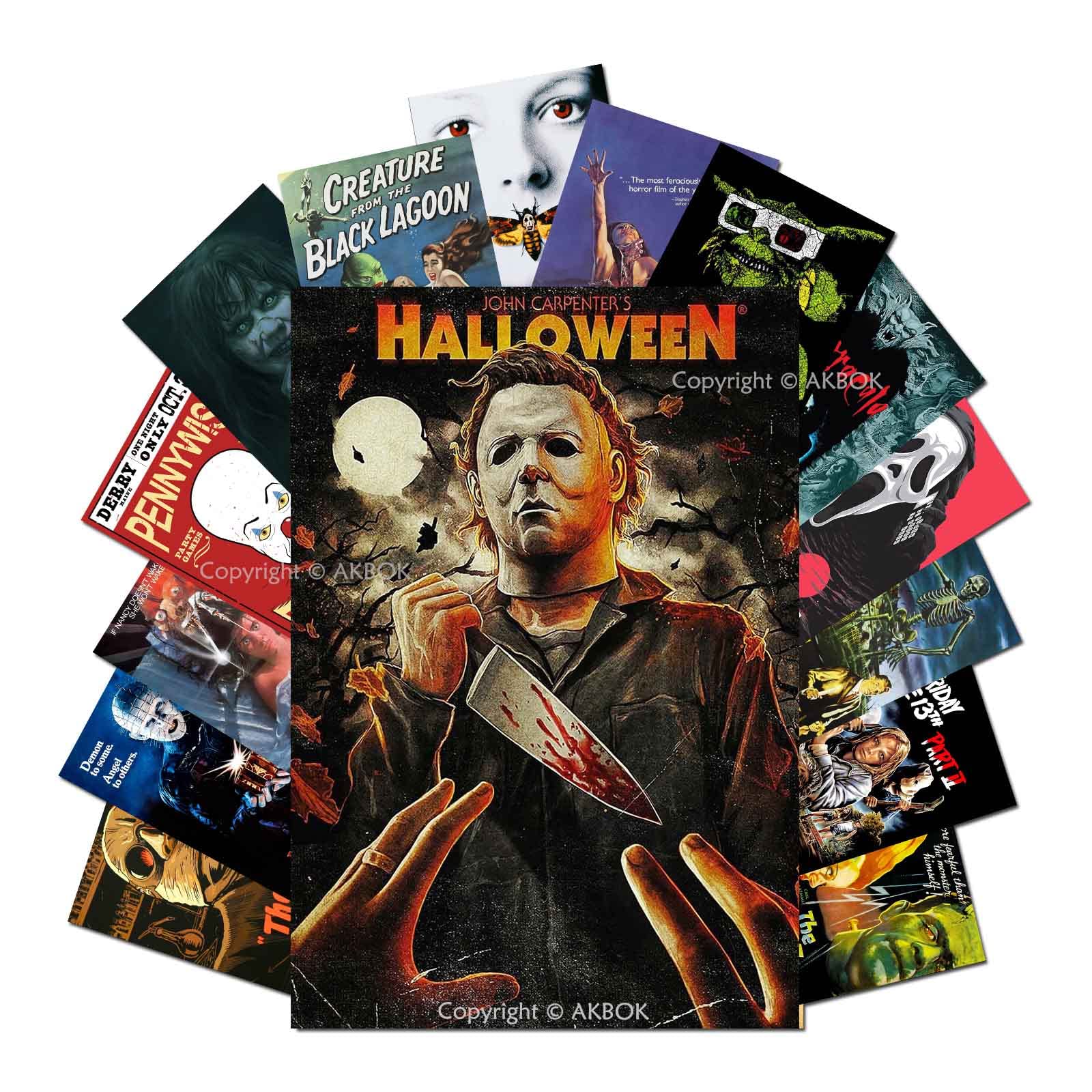 AKBOK Vintage Horror Movie Poster Set Stickers - Classic Scary Movie Stickers Horror Film Wall Collage Kit for Home, Bar, Pub, Man Cave, Teenagers, Room Decoration - 15 Pieces 19.8 x 30 cm