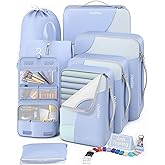 8 Set Packing Cubes for Travel, Gifts for Women Mom,Anti-Tearing Suitcase Organizer for Luggage with Shoe & Hanging Toiletry Bag,OlarHike Vacation Essentials & Accessories for Cruise Ship,Blue