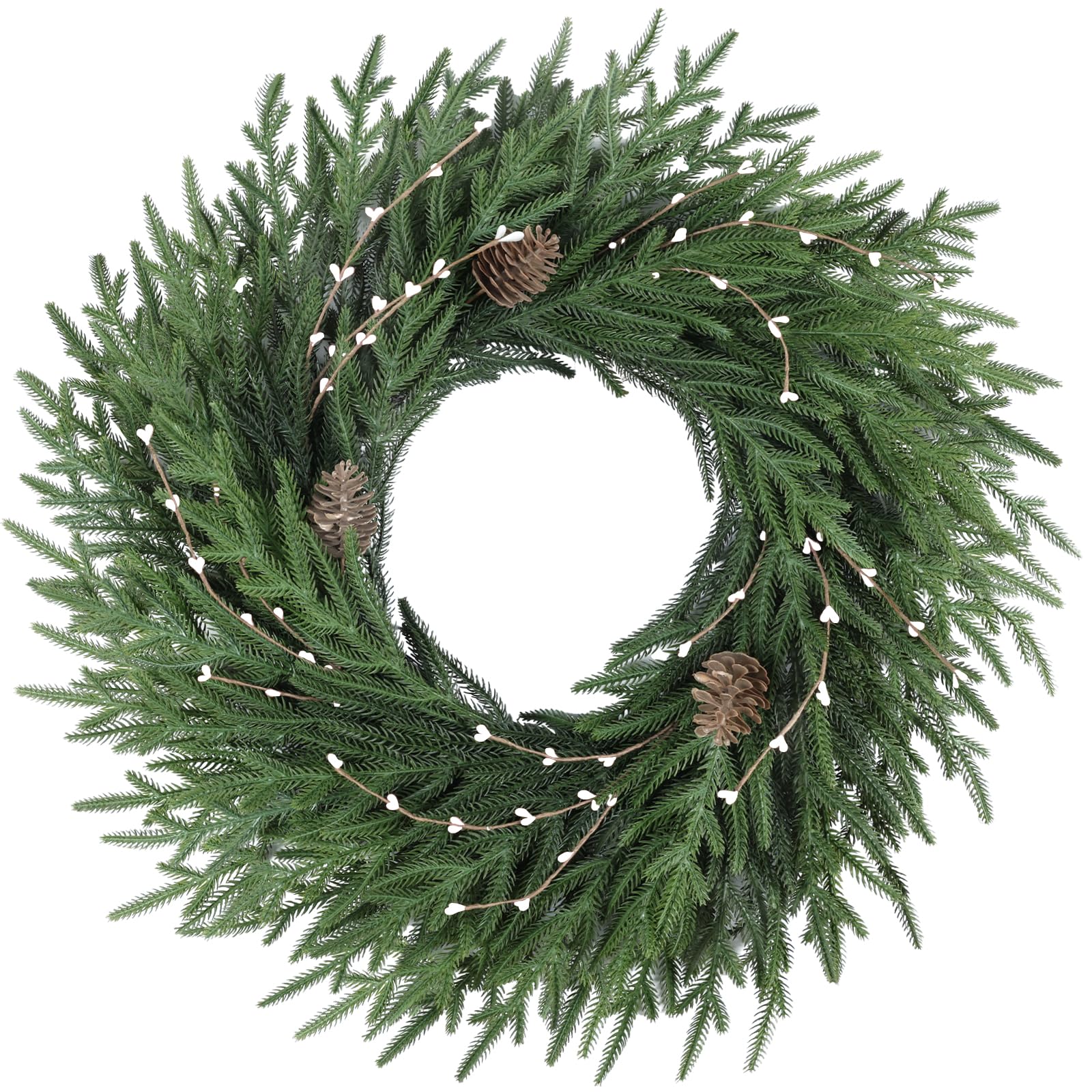 Photo 1 of 26 Inch Christmas Wreath, Christmas Wreaths for Front Door, Pine Wreath with Pine Cones Berries for Indoor Outdoor Wall Mantle Door Decor