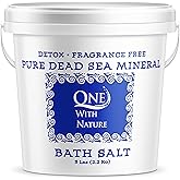 One With Nature 100% Pure Dead Sea Salt for Bath, 5lb Unscented. Dead Sea Salt is high in Essential Minerals, Such as Magnesium, Sulfur, Zinc, Potassium. Exfoliates, Nourishes Skin, Helps Restore pH