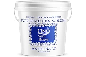 One With Nature 100% Pure Dead Sea Salt for Bath, 5lb Unscented. Dead Sea Salt is high in Essential Minerals, Such as Magnesium, Sulfur, Zinc, Potassium. Exfoliates, Nourishes Skin, Helps Restore pH