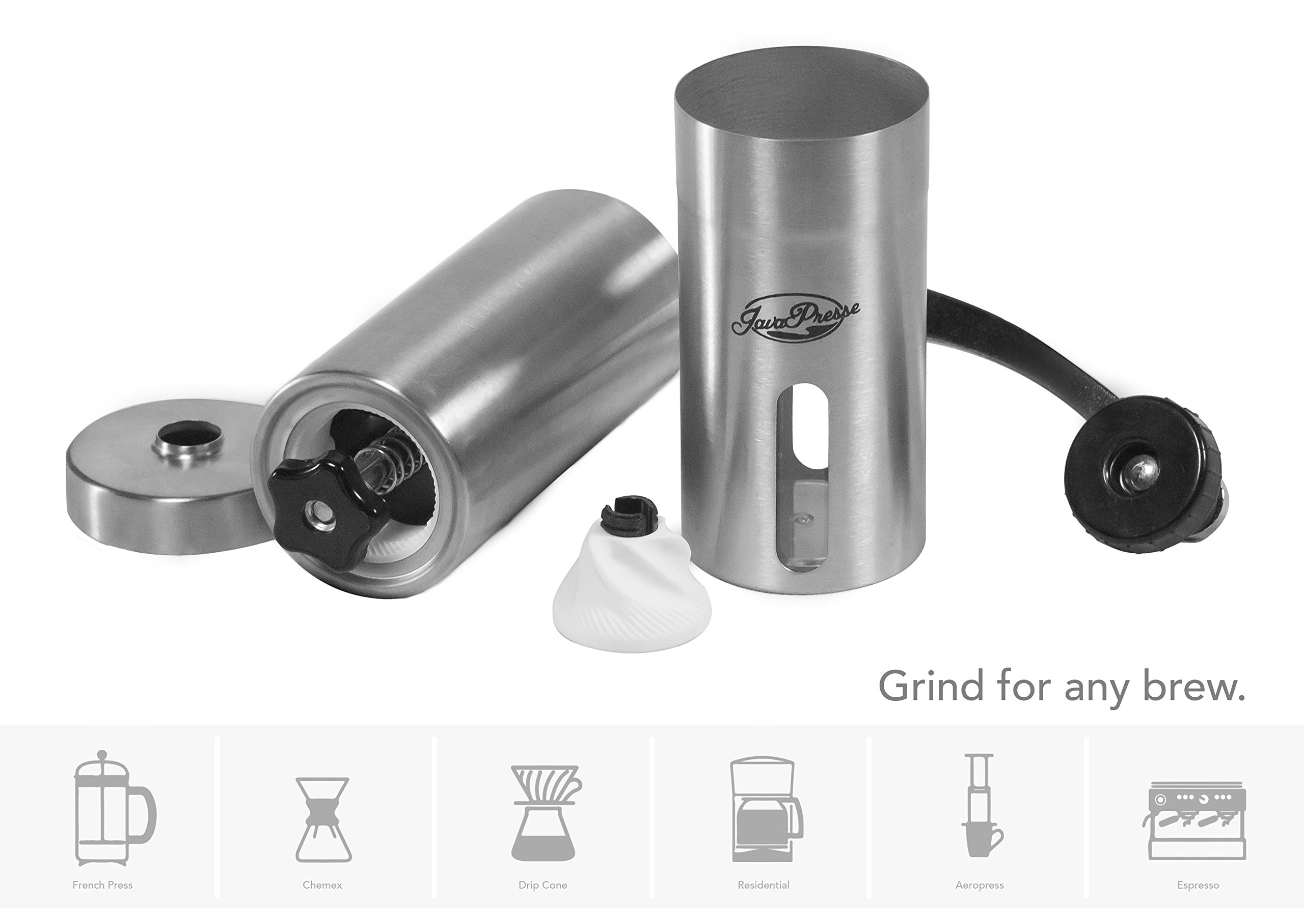 Manual Coffee Bean Grinder Conical Stainless Steel Burr Mill Brushed JavaPress eBay