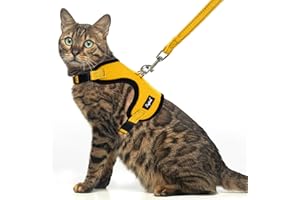 PUPTECK Cat Harness and Leash Set Escape Proof, Reflective Adjustable Soft Mesh Kitten Vest Harness for Walking Travel, Yellow, S