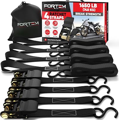 FORTEM Ratchet Straps 748kg Break 4 Pack 4.6m x 2.54cm with Soft Loops