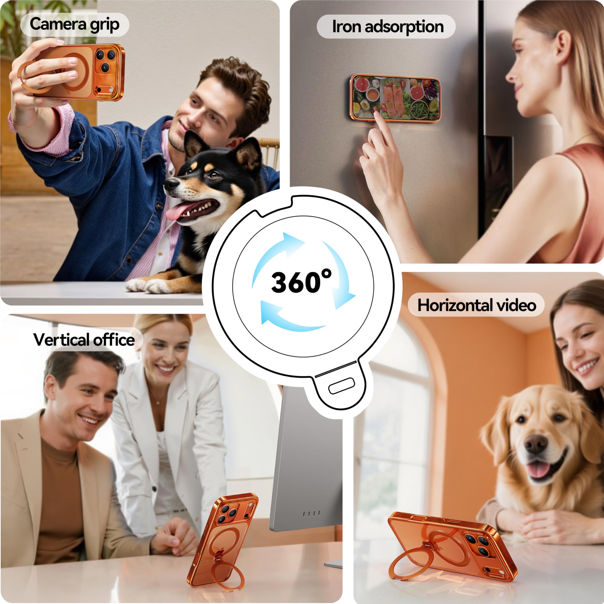 CASEKOO Cosmic Orange Glossy for iPhone 17 Pro Max Case [360 Spin Magnetic Stand][Fit for MagSafe][17FT Military Protection] Slim Polished for iPhone 17 Pro Max Case with Stand 6.9