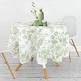 JarThenaAMCS Green Floral Round Tablecloth 60 Inch Chinoiserie Flower Fabric Table Cloth Washable Table Cover for Picnic Dinner Table Decoration