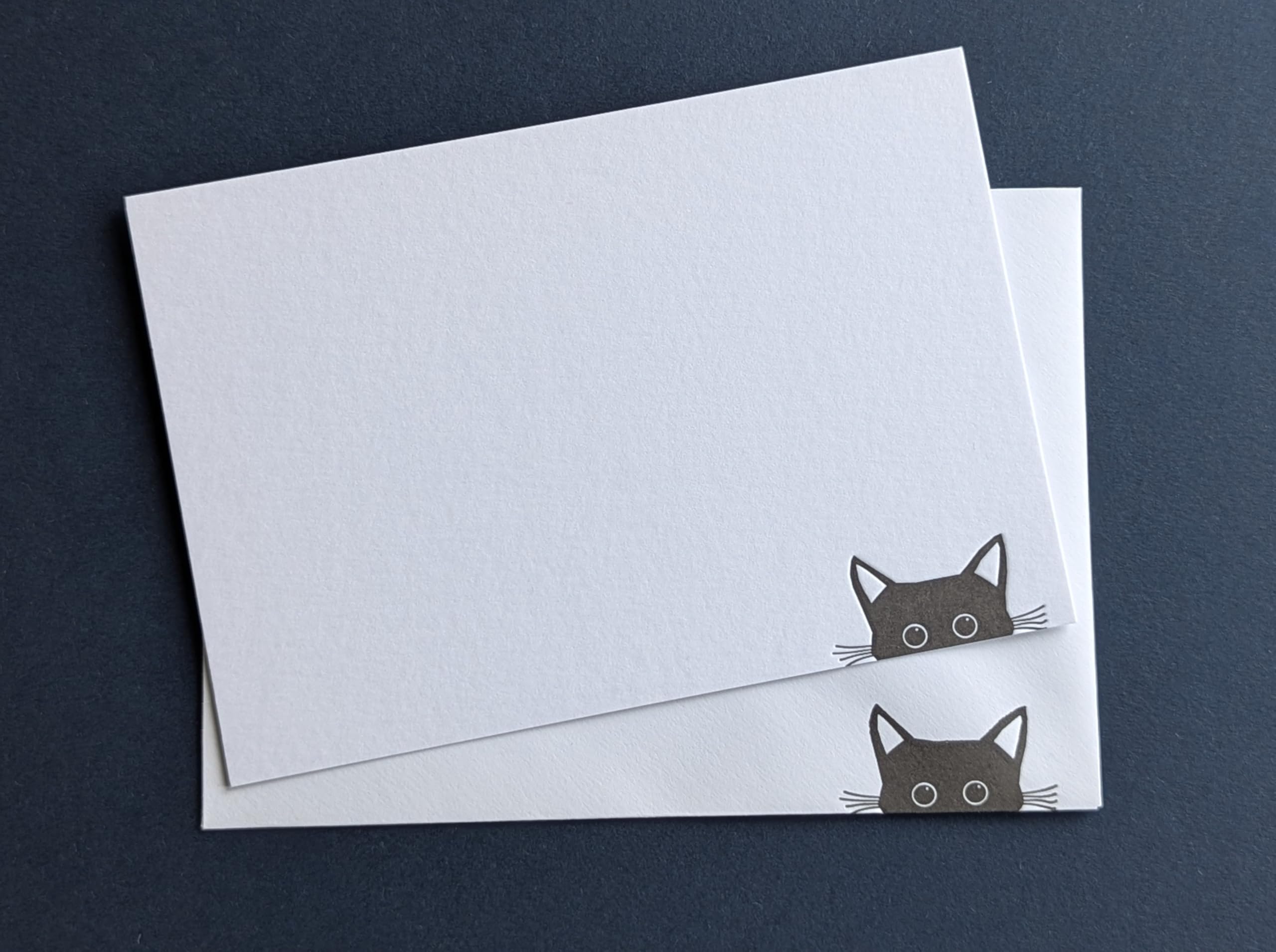 Peeking Cat Letterpress A6 Flat Correspondence Cards/Notecard Set. Pack of 6. Cat Lovers Gift.