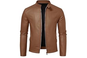 Mens Leather Jacket Faux Leather Motorcycle Jackets Stand Collar Biker Coat Outwear