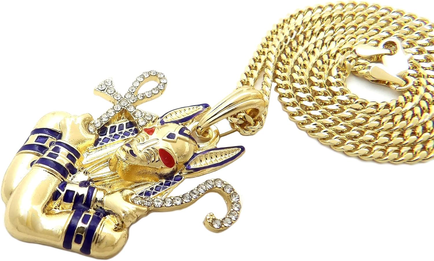 Blingfactory Iced Gold Pt Egyptian Anubis Pendant 18 24 Box Cuban Rope Chain Hip Hop Necklace Necklaces Jewelry Kwcfl Org
