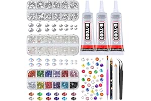 Audab B7000 Jewelry Glue with Rhinestones for Crafts, 14000Pcs 14Colors Flat Back Rhinestones with Gems Adhesive for Shoes Cloth Fabric Diamond Art Crafting Graduation Cap Decorations