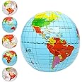 ArtCreativity Inflatable World Globe Ball Set Set of 6 Print Blue and Clear - Colorful Earth Map, 16 Inch Inflatable Beachball for Pool, Summer Fun Toys for Kids, Learning and More