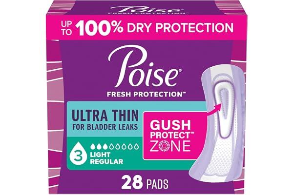 Poise Ultra Thin Postpartum Incontinence Pads, Light Absorbency, Regular Length, 28 Count