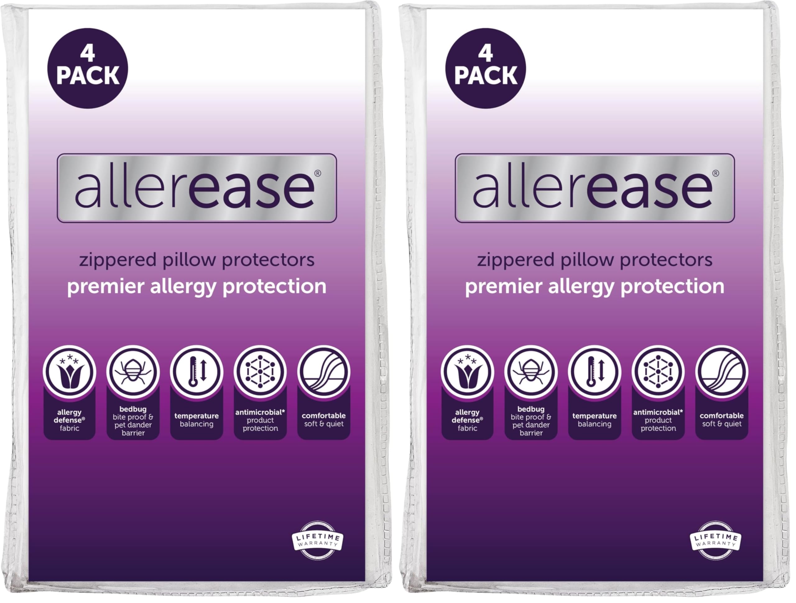 Set of 4 King AllerEase Pillow Protectors - Temperature Balancing,Allergist Recommended - Premium Breathable,Zippered Protectors,(Pack of 2)