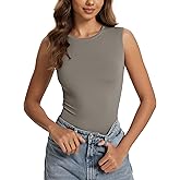 ODODOS Women's Double Layer Sleeveless Tee Ultra-Soft Lightweight Crew Neck Basic T-Shirts Slim Fit Tank Top