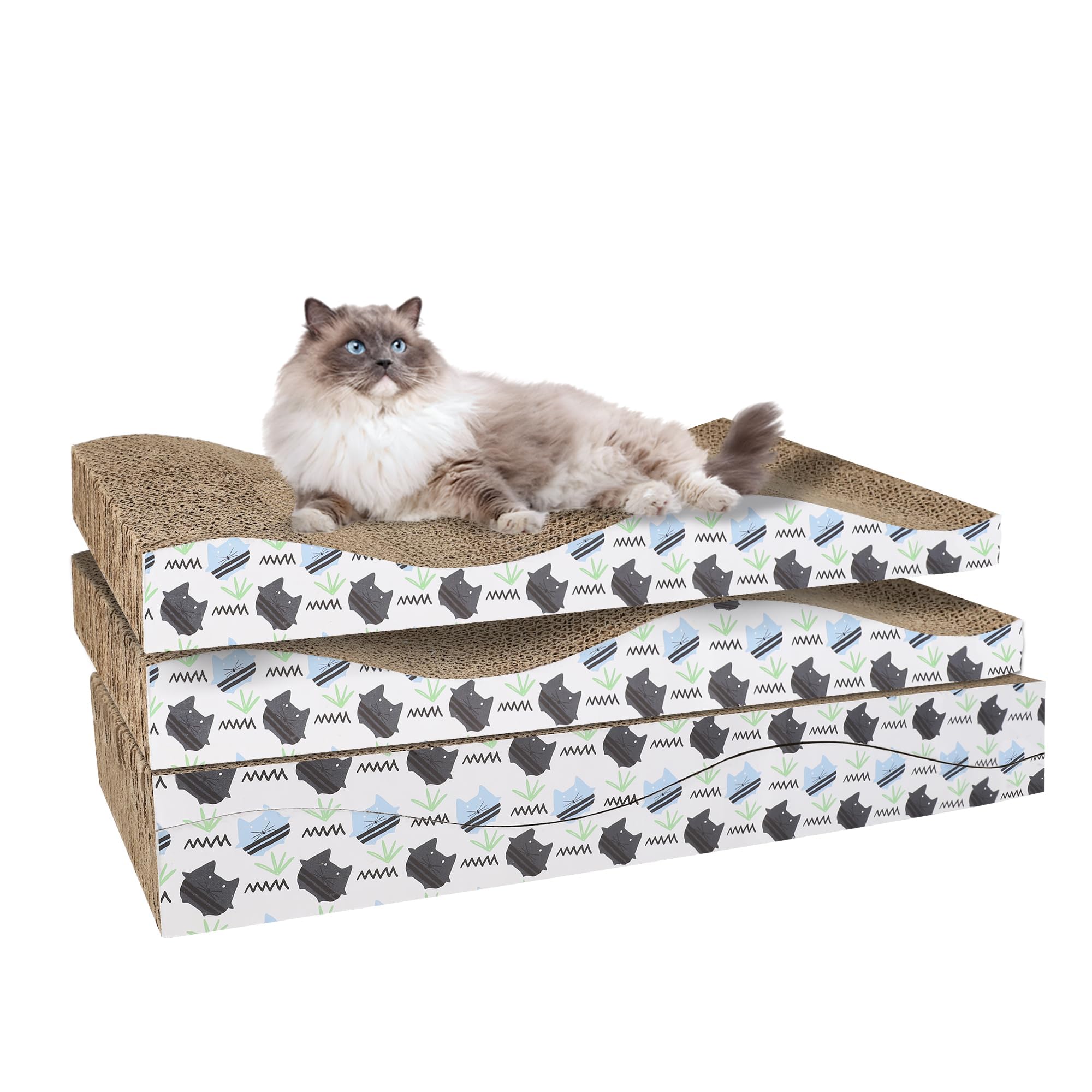 OMATSBEH 4 Pack Cat Scratcher Pad - Cardboard Scratch Boards for Indoor Cats (4 Pack Grey)