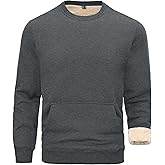 STICKON Mens Warm Sherpa Lined Sweatshirts Fleece Crewneck Sweater Winter Thermal Pullover with Kangaroo Pocket
