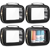 Kigeli 4 Pcs Clear Makeup Bags for Car Essential, Waterproof Clear Travel Toiletry Organizer Leather Makeup Bags with Handle Zipper, Small Cosmetic Pouch Set for Women Car Gift(Black)