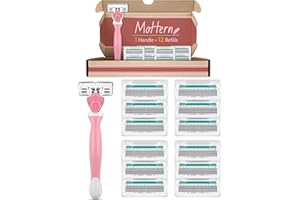 MOHERN Razors for Women Sensitive Skin, 6 Blades Women’s razors for Shaving Including 1 Travel Razors for Women with 12 Blade Refills， Pink