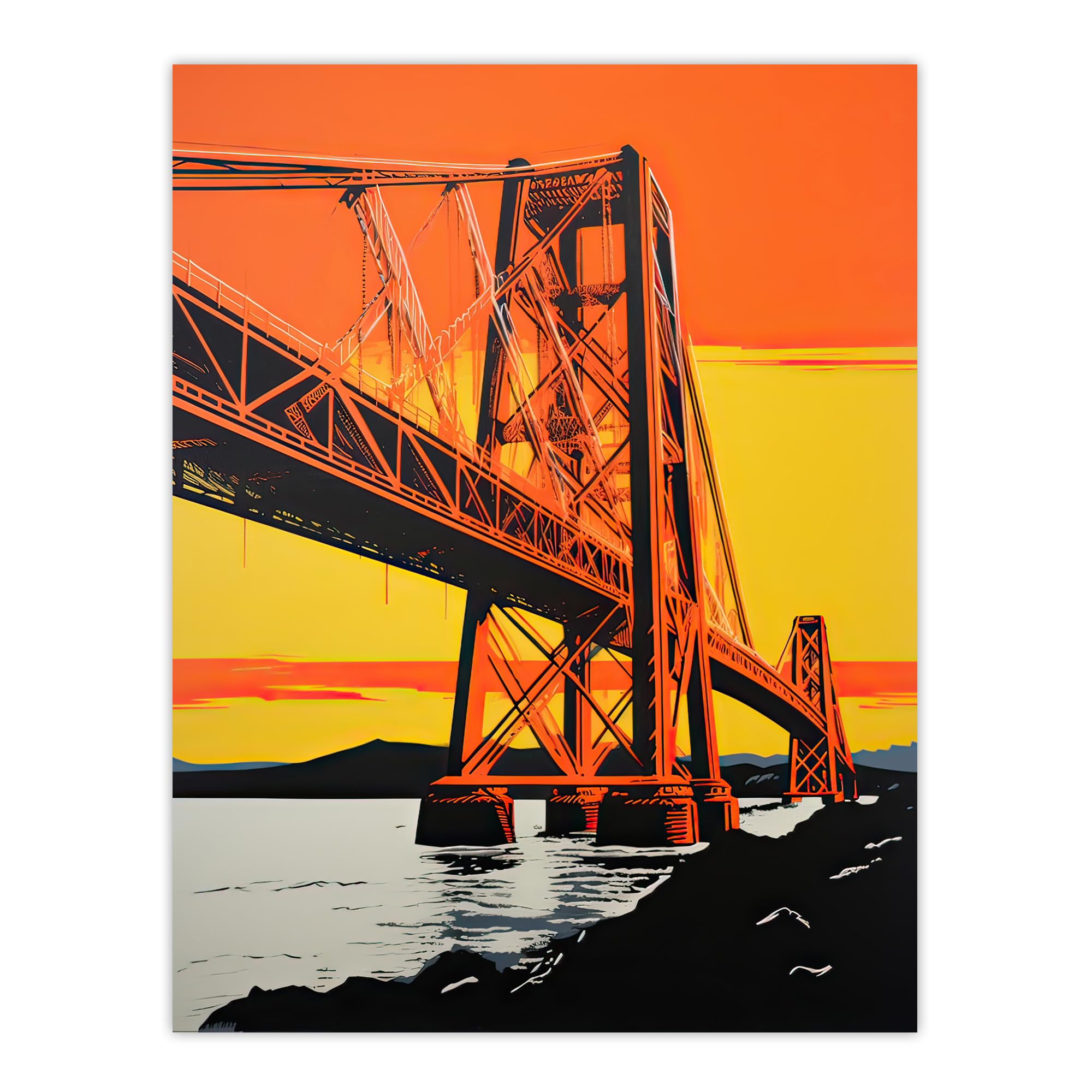 Artery8 Forth Rail Bridge Vibrant Orange Yellow Blue Extra Large XL Wall Art Poster Print