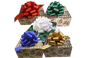 GIFTWRAP ETC. Gold, White, Green, Blue, Red Pull Bows for Gifts - 9" Wide, Set of 5, Christmas, Presents, Gift Basket, Birthday, Holiday Embellishments, Office, Fundraiser, Wreath, Swag, Easter