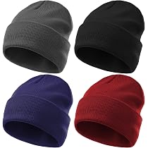AoOnZan 4 Pack Beanies Toque for Men Women, Warm Winter Knit Hats