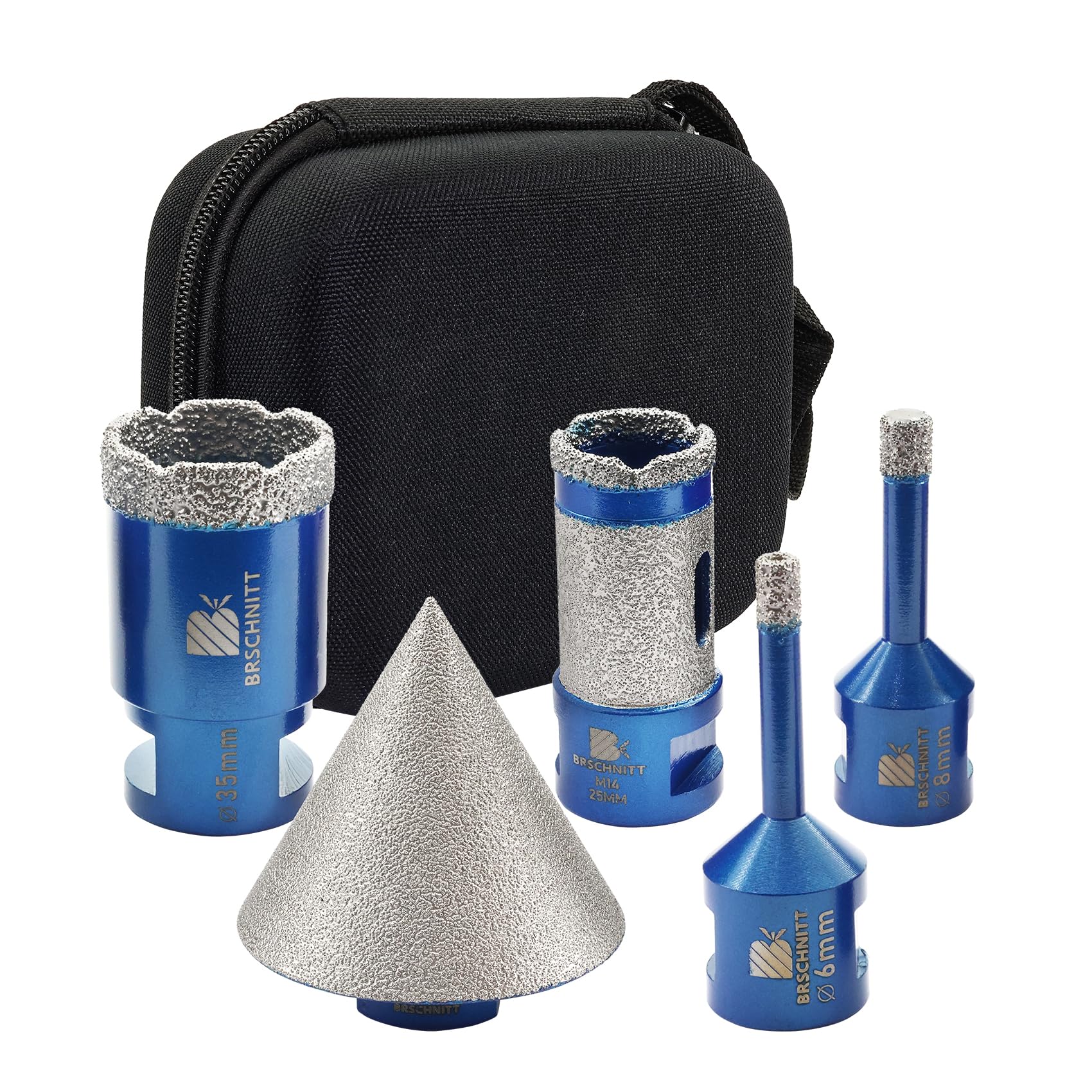 BRSCHNITT Diamond Core Drill Bit Set - Tile Hole Saw Kit With 6/8/35mm Bits, 25mm Finger Milling Bit, 50mm Chamfer Bit for Porcelain, Ceramic, Marble, Granite & Adapter — image 1