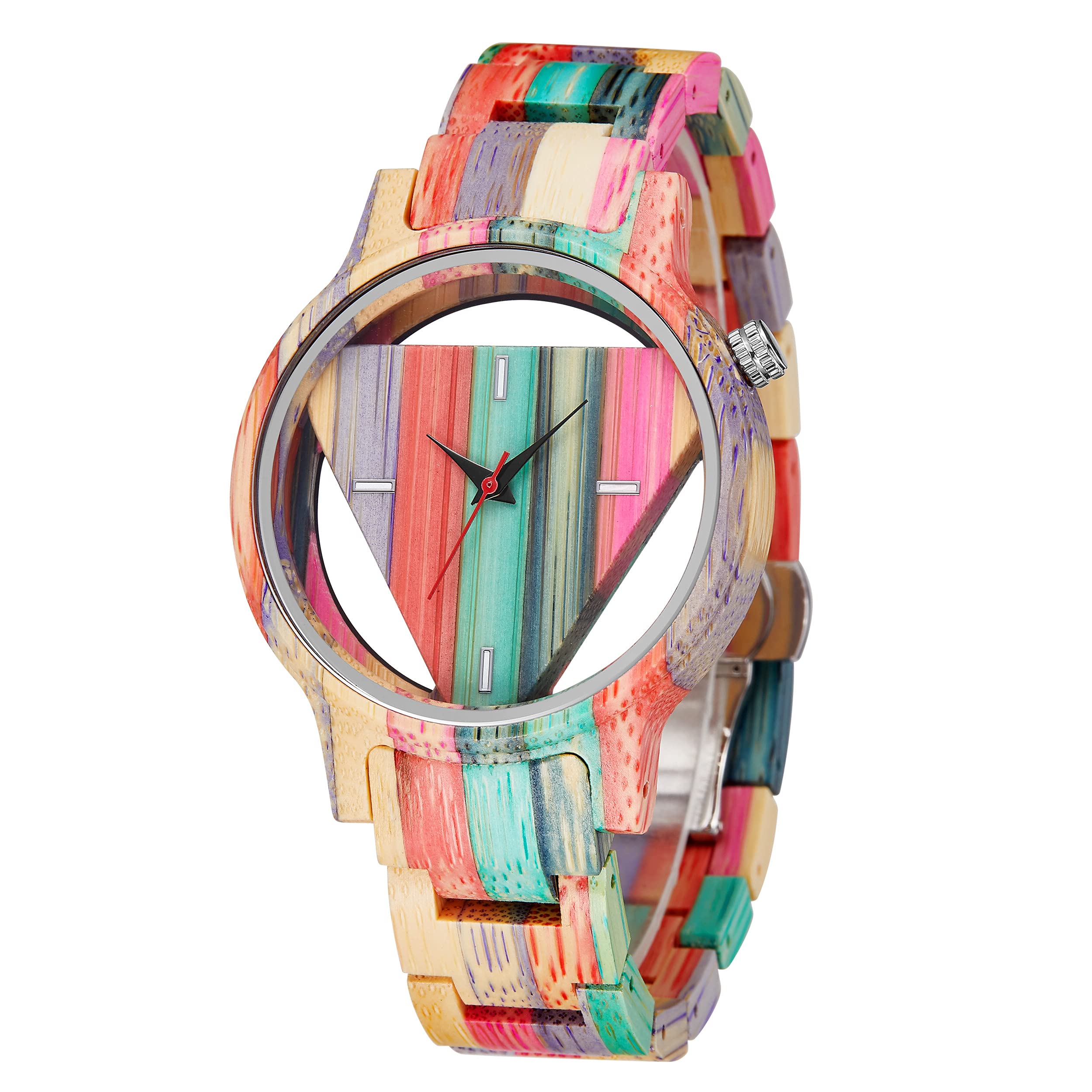 Tiong Brand Wooden Watches Mens with Handmade Colorful Bamboo Wood Watch Analog Date Quartz Wooden Watch for Men Quartz Movement