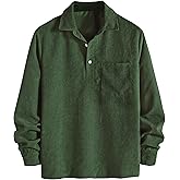 ZAFUL Corduroy Shirt for Men Pullover Long Sleeve Polo Shirt Casual Work Collared Shirt with Pocket Half Button Up Top