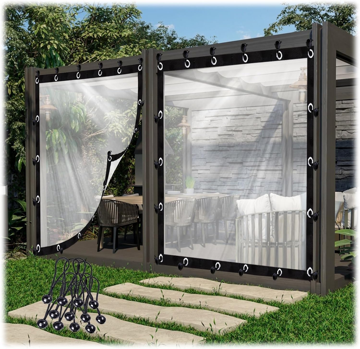 Outdoor Curtains - ALEXXO Clear Waterproof Tarp Waterproof Side Panels, PVC Tarpaulin with Grommets and Cable Tie, All-Weather Protection, for Pergola, Porch, Gazebo, Customizable (Color : Clear, Size : 1.8x1.8m/5.9x5