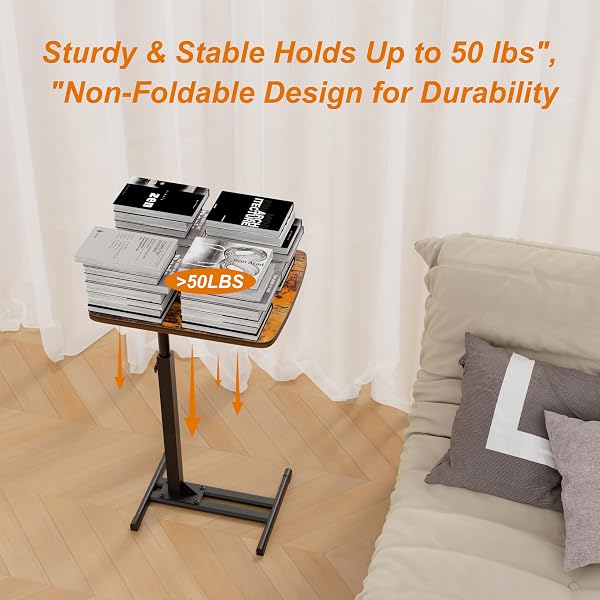 TV TRAY TABLE FOR SMALL SPACES WITH 360° SWIVEL TABLETOP & HEIGHT ADJUSTABLE,C SHAPED SOFA ARM END SIDE TABLE, BED TRAY STAND FOR EATING LAPTOP,LIVING ROOM, BEDROOM,BREAKFAST (METAL BASE)