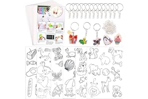 Natonhi Shrinky Dink Sheets Kit 145Pcs Shrink Art Kit Including 20pcs Shrinky Paper Sheets 6pcs Traceable Picture Keychains Accessories- Perfect for Shrink Paper Sheets Crafts Making