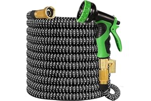 WIDEBULE 75 ft Expandable Garden Hose - No Kink Flexible Water Hose 75ft with 10 Pattern Spray Nozzle, Leakproof Solid Brass Connectors, Retractable Latex Core - Lightweight Collapsible Hose