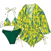 Yuiseaik Women's 3 Piece Swimsuit with Cover Up Sexy Triangle Bikini Set Bathing Suit Beach Coverup XS-XXL