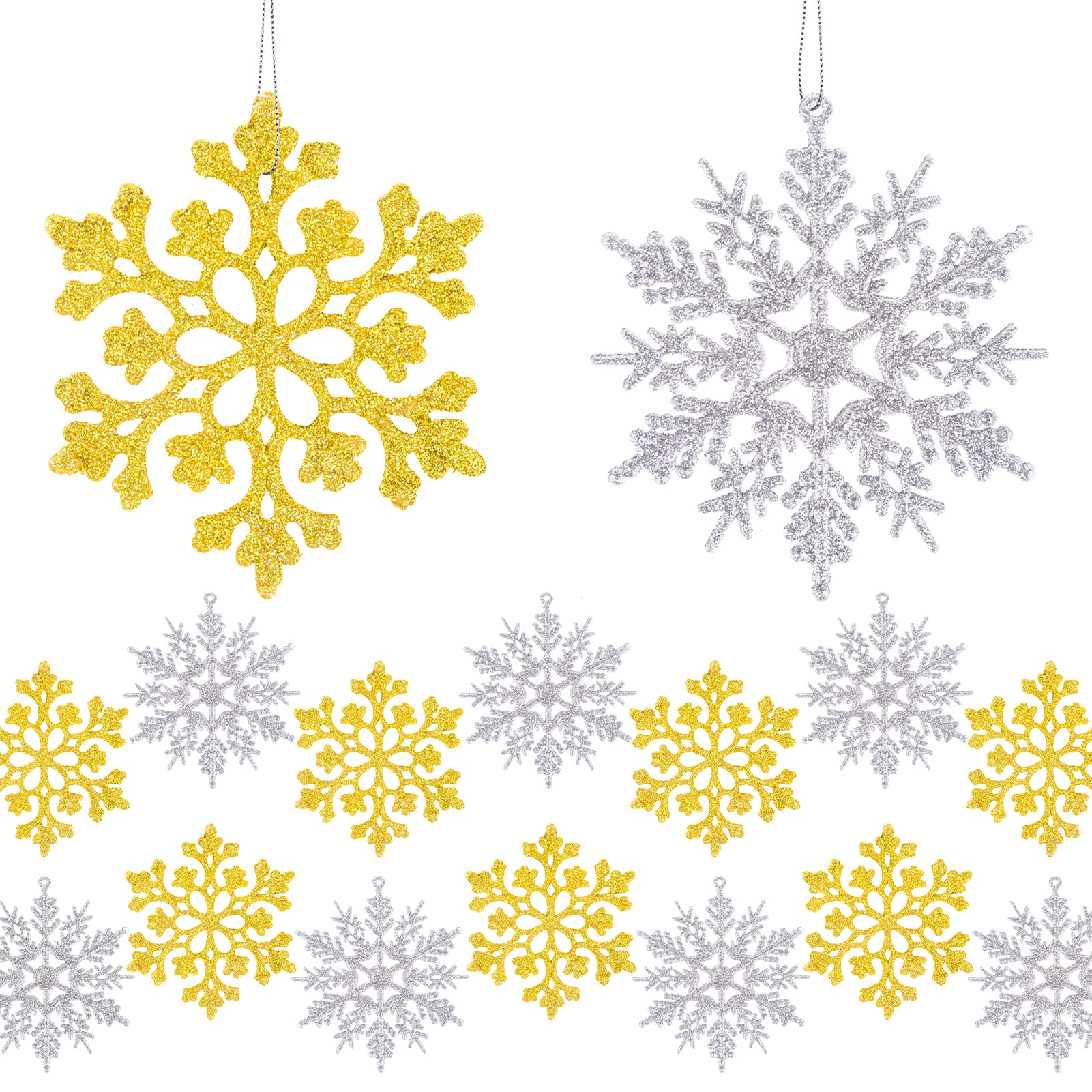 MELLIEX 24pcs Christmas Snowflake Ornaments Tree Hanging Pendants Christmas Glitter Snowflake Decorations with Ropes