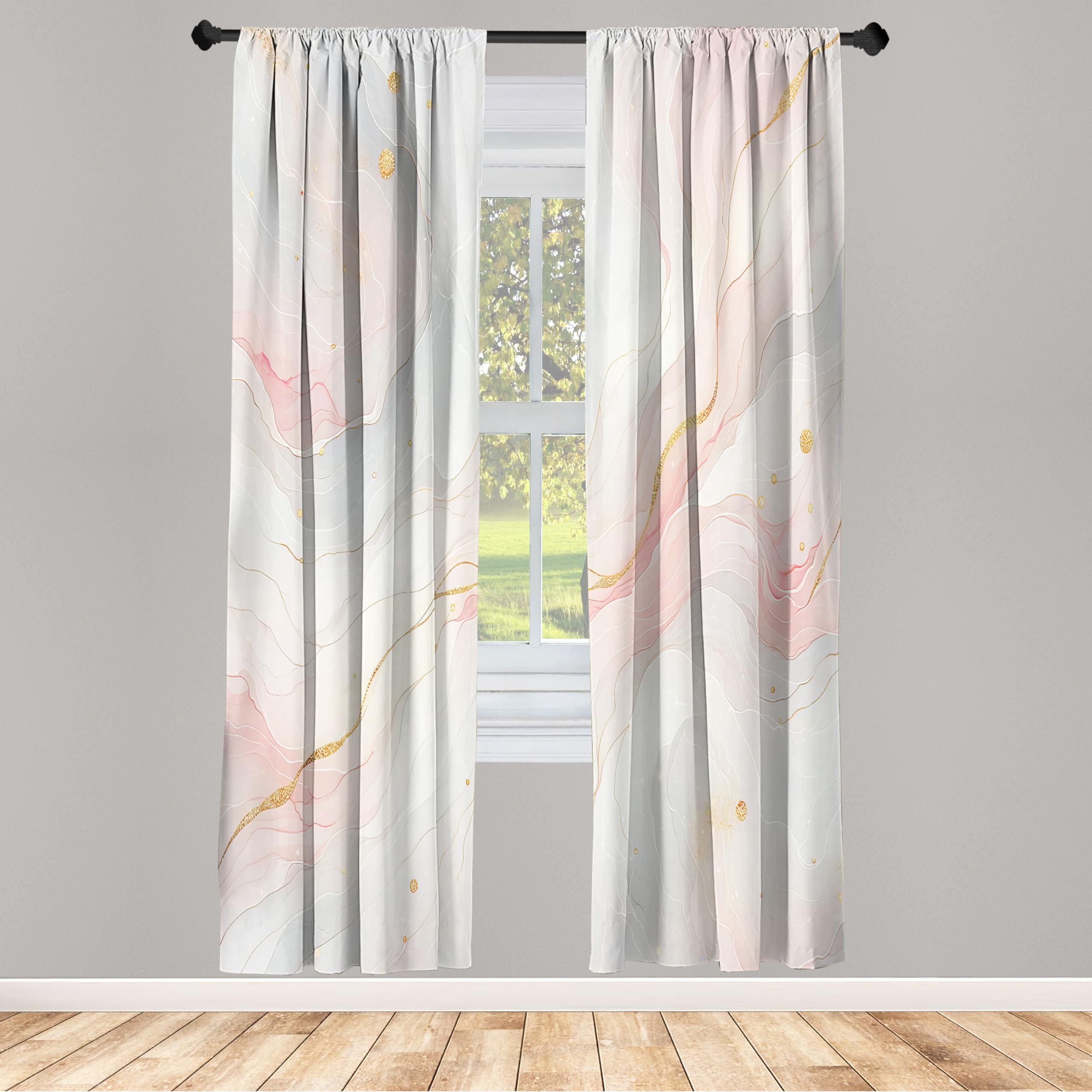 ABAKUHAUS Pink Window Curtains Pack of 2, Classic Marble Print Composition Formed with Dreamy Lines and Swirls Modern, Lightweight Set & Rod Pocket, 4 Panels of - 28" x 84", Blush Pale Cadet Blue