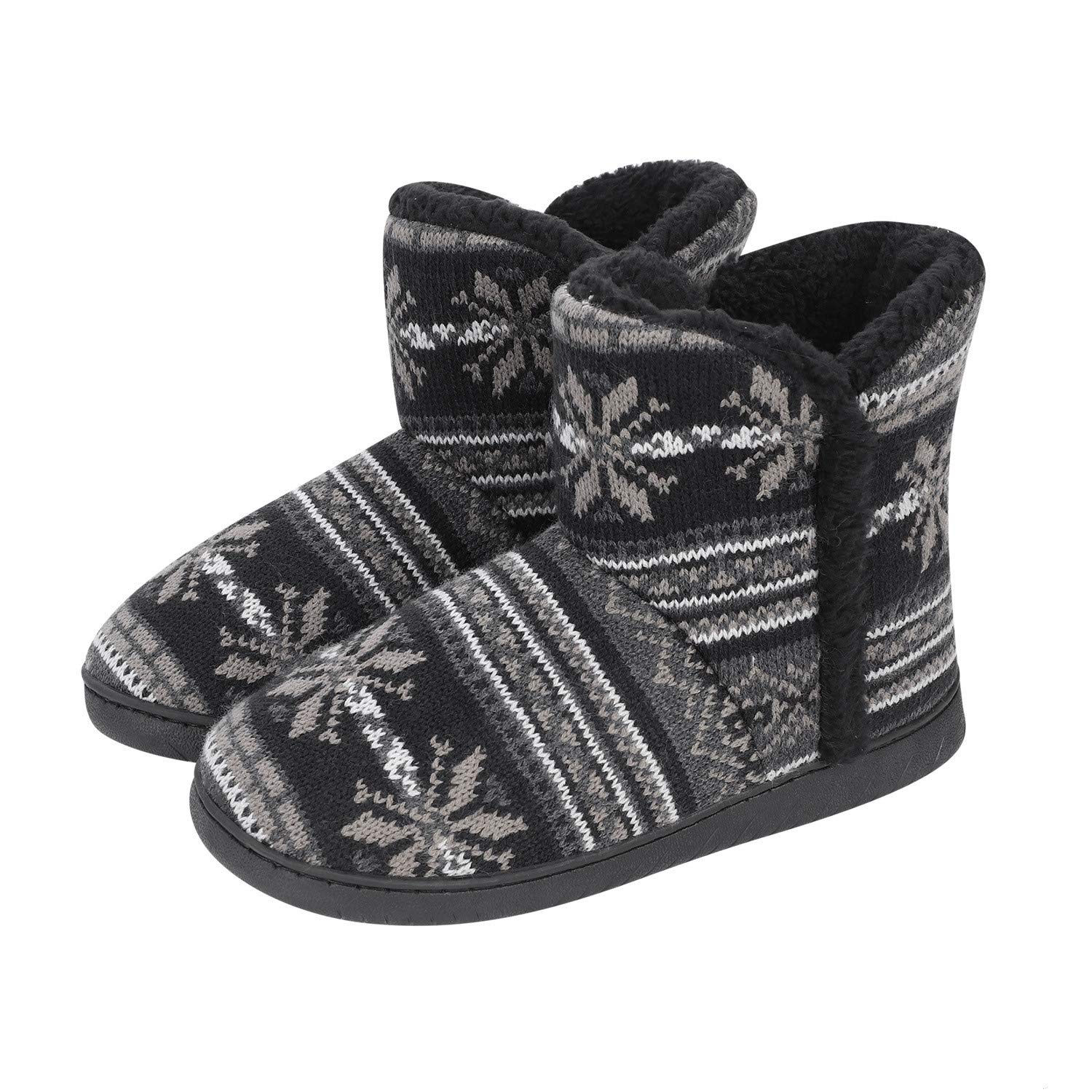 Qchomee Unisex Knit Cashmere Slipper Boots Thermal Ankle Bootie for Mens Women Foot Warmer Shoes Cotton Fleece Lining Winter Indoor Outdoor Slipper Anti-Slip Sole Booties,EU 42/43