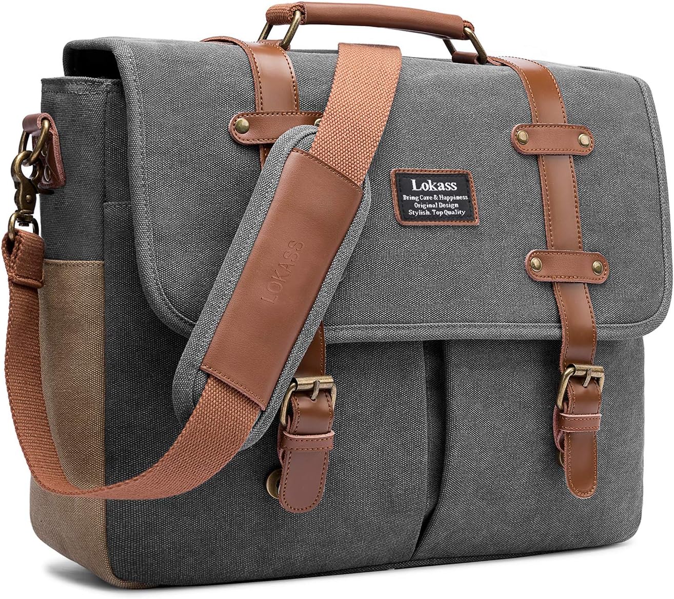Mens Messenger Bag, 15.6 Inch Laptop Shoulder Bag Canvas Business Briefcase Large Vintage Satchel College Bookbag Retro Brown Leather Handbag Crossbody Bag for Men, Gray