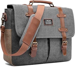 Mens Messenger Bag, 15.6 Inch Laptop Shoulder Bag Canvas Business Briefcase Large Vintage Satchel College Bookbag Retro Brown Leather Handbag Crossbody Bag for Men, Gray